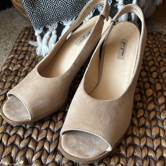 Paul Green Savannah Pump Tan Suede Peep Toe Block Heel Size 7,5 - Picture 6 of 15